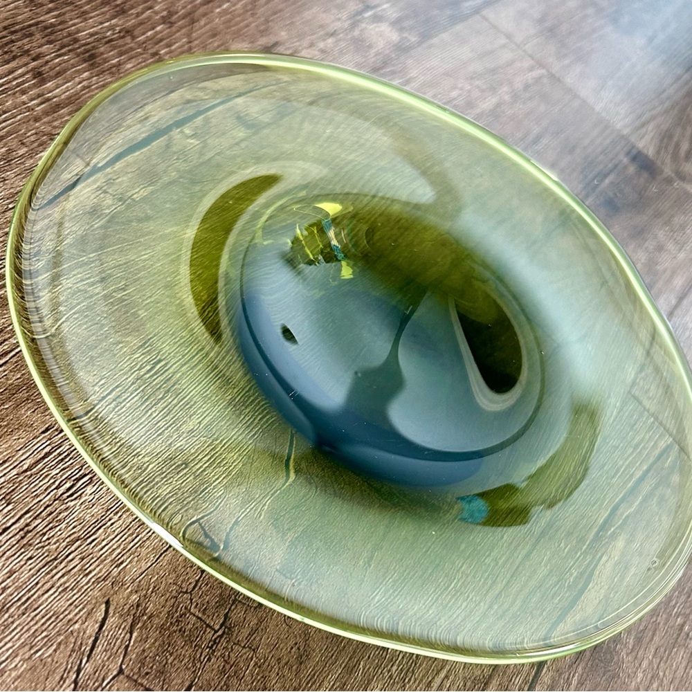 Vintage Green Art Glass Swirl Bowl
Olive Green Organic Shape